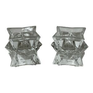 Set of 2 Vintage Avon 24% Lead Crystal Candlestick Holder Geometric Stackable